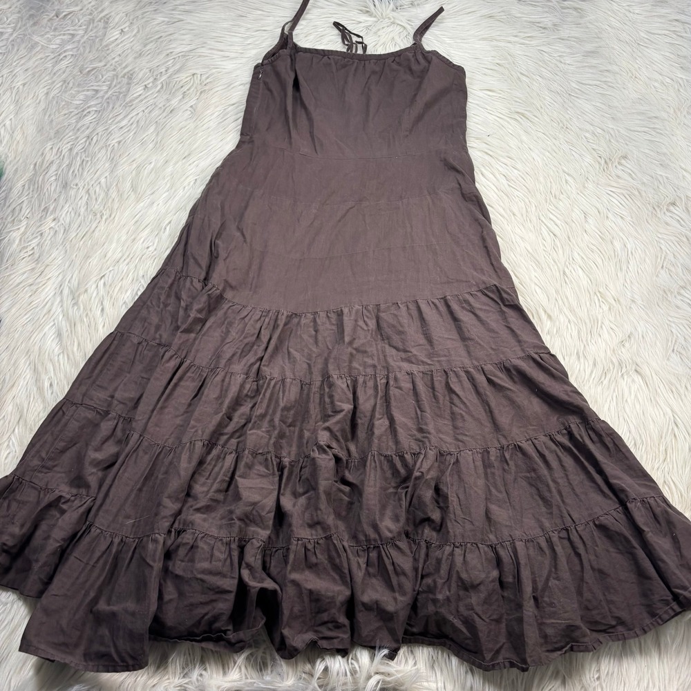 LOFT Women's 6 Brown Cotton Tiered Babydoll Midi Dress Y2K Fairy Grunge Western - Picture 5 of 5